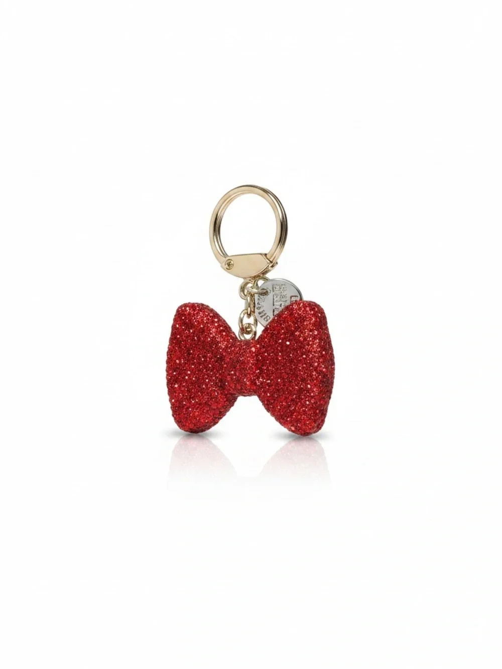 Red Glitter Bow Keyring with Gold-Tone Ring